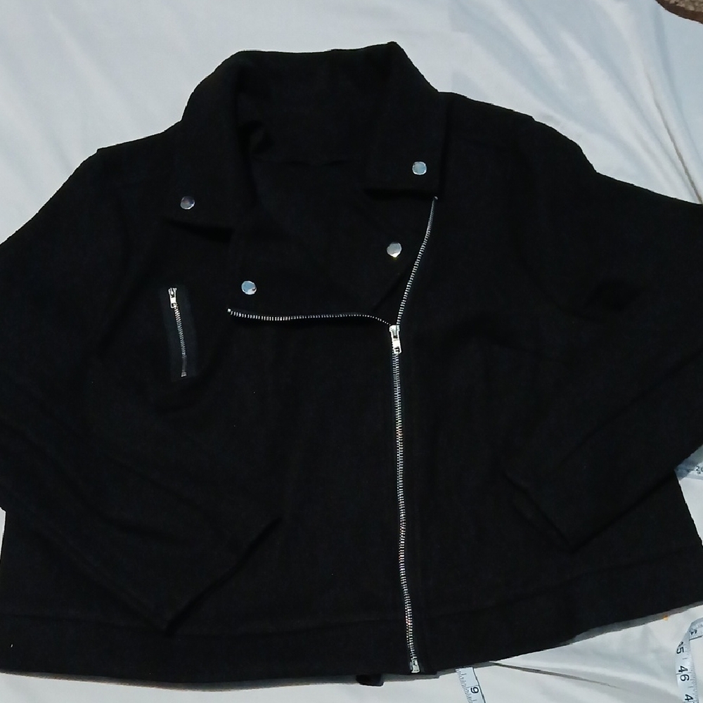 SHEIN Black Pea Coat with Silver Accents